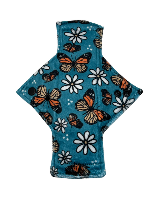 Stash Dash Event 2023 - Backed with Softshell Fleece Turquoise Butterflies Limited Edition Minky Single Light Flow Day Pad - Tree Hugger Cloth Pads