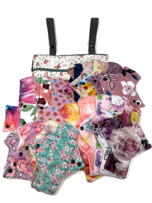 Pink Flutter All You Need/Full Stash Package -Minky Pads & Wet Bag!